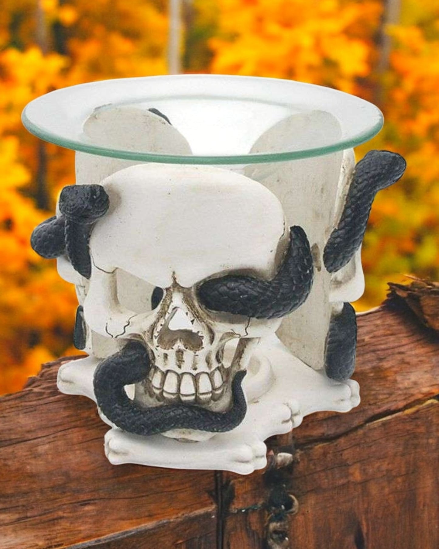 Skull and Serpent Resin Oil & Wax Burner with Glass Dish