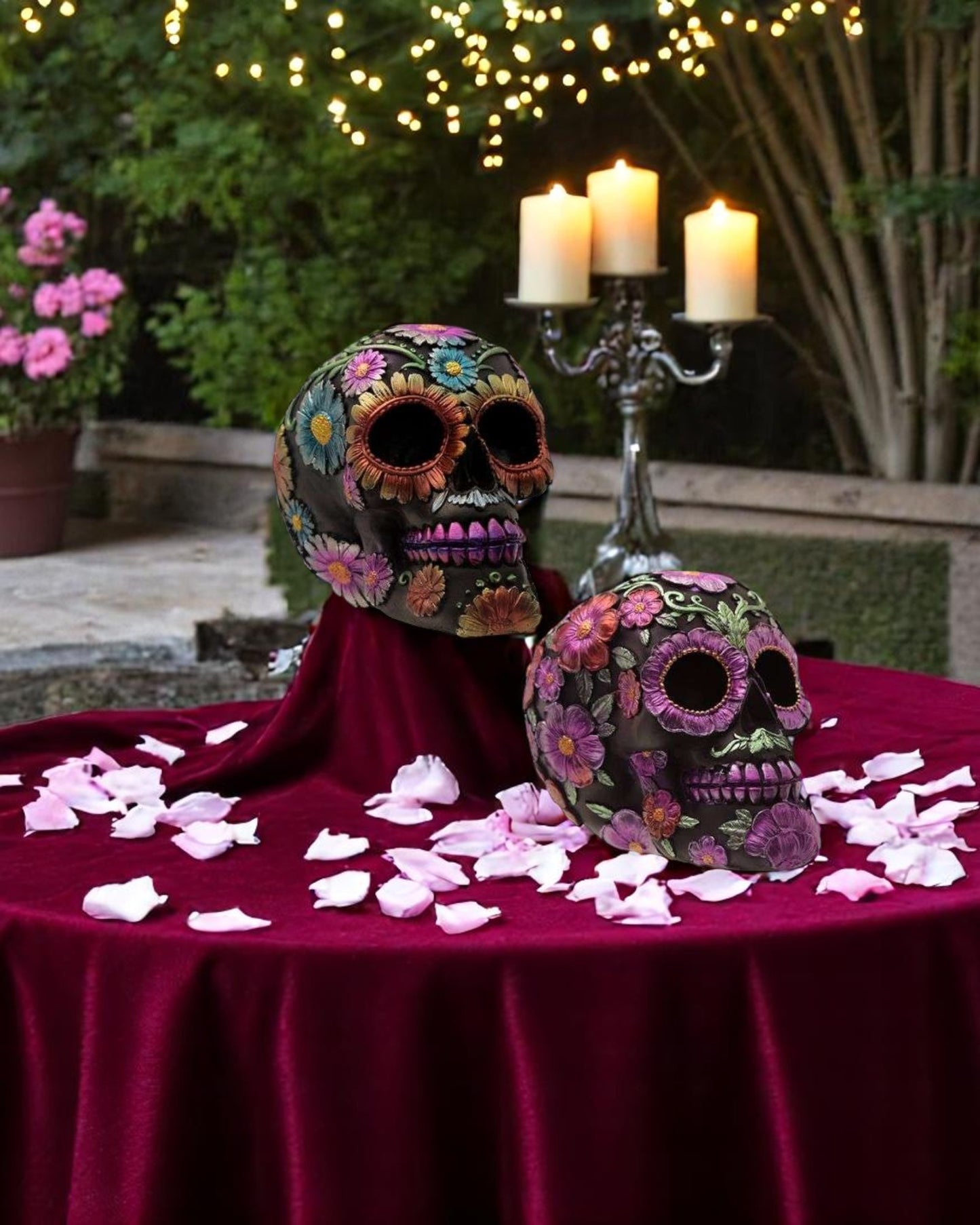 Metallic Day of the Dead Daisy and Flower Skull Decoration