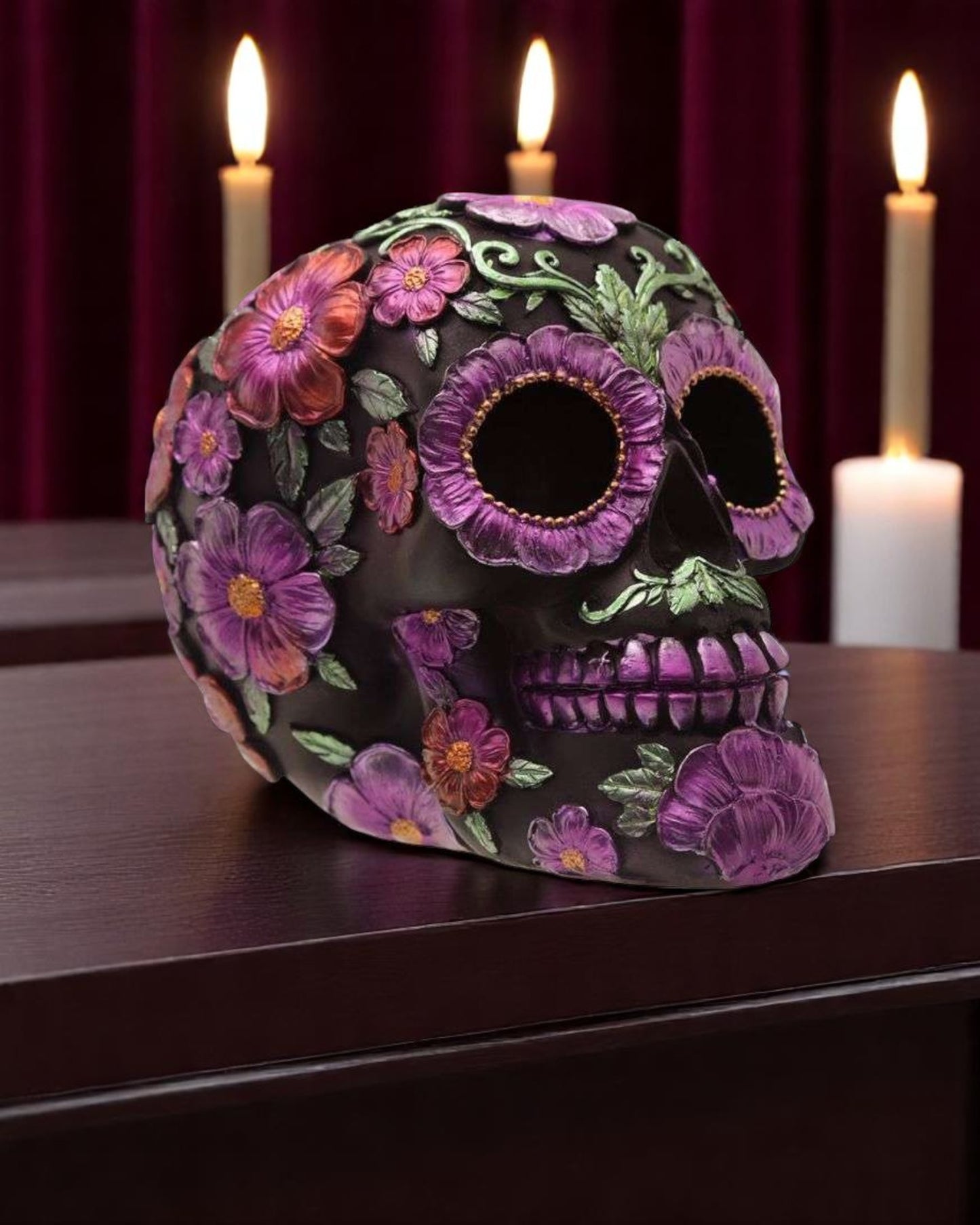 Metallic Day of the Dead Daisy and Flower Skull Decoration