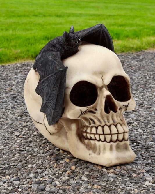 Gruesome Skull Head with Bat Decoration