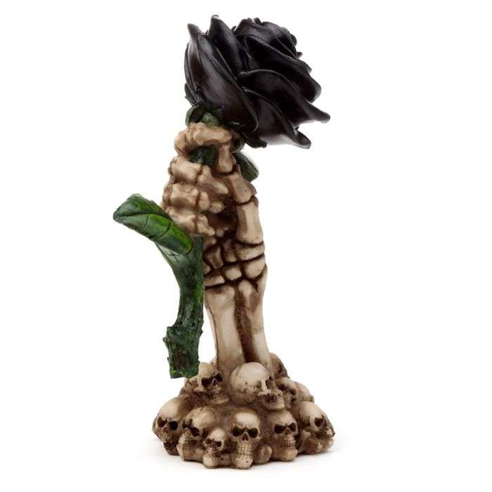 Skeleton Hand Holding Black Rose Decoration