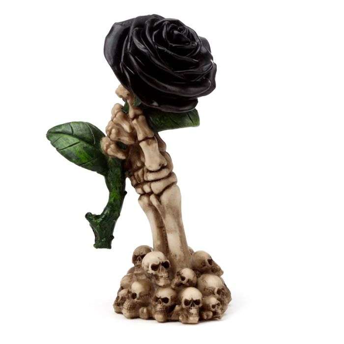 Skeleton Hand Holding Black Rose Decoration