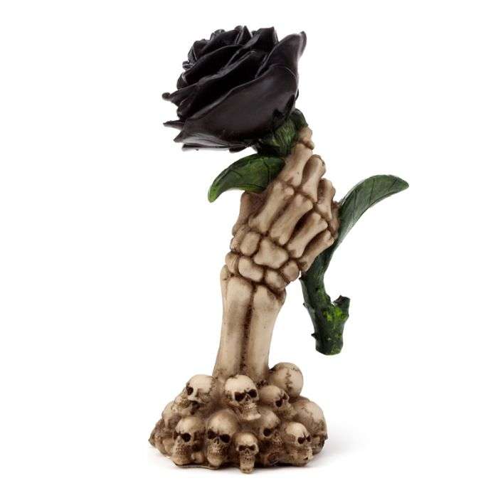 Skeleton Hand Holding Black Rose Decoration