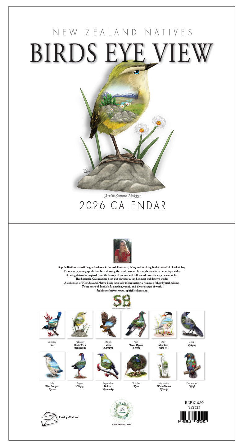 Sophie Blokker Calendar - New Zealand Natives Birds Eye View 2026