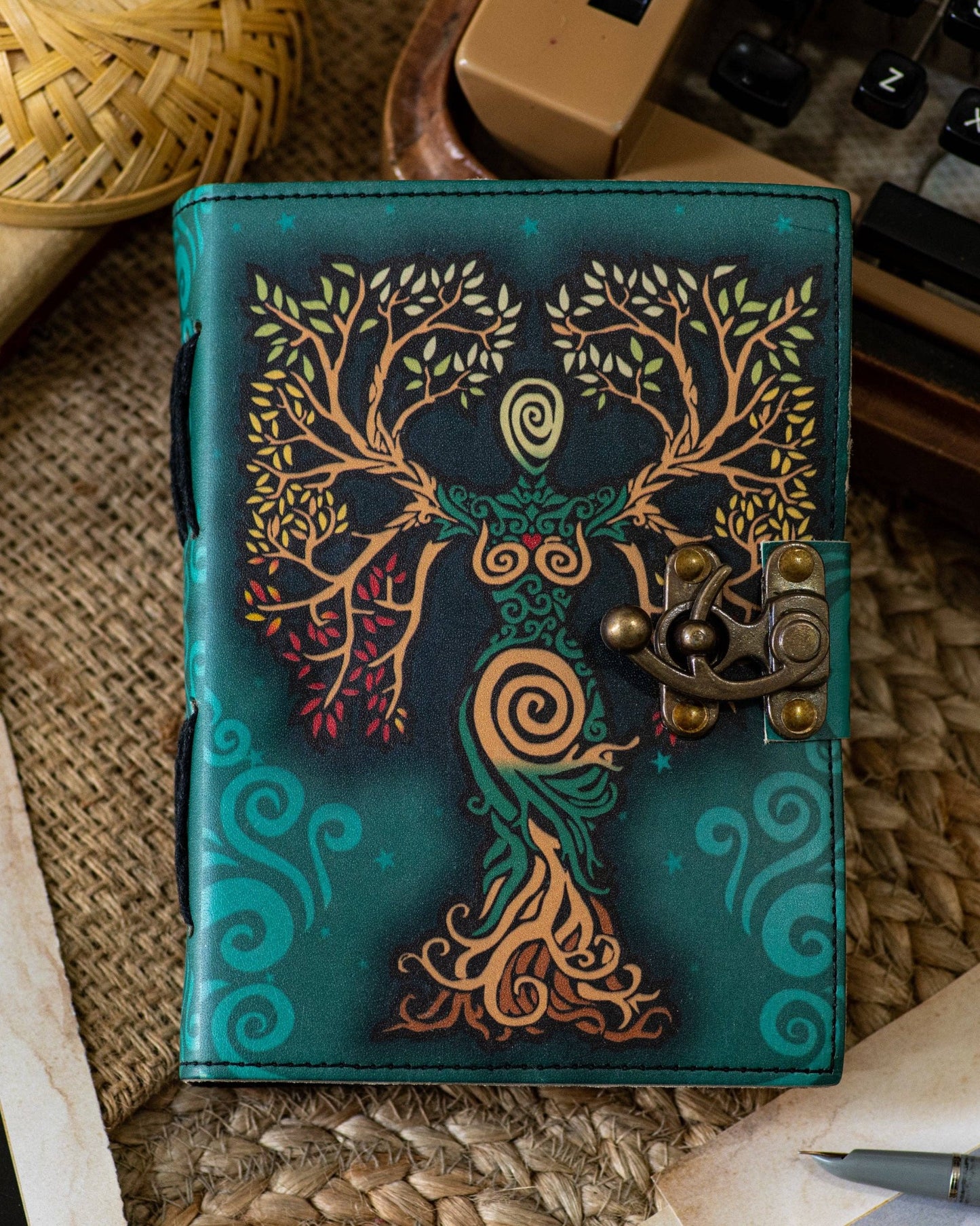 Vintage Leather Journal Diary with Mother of Earth Print