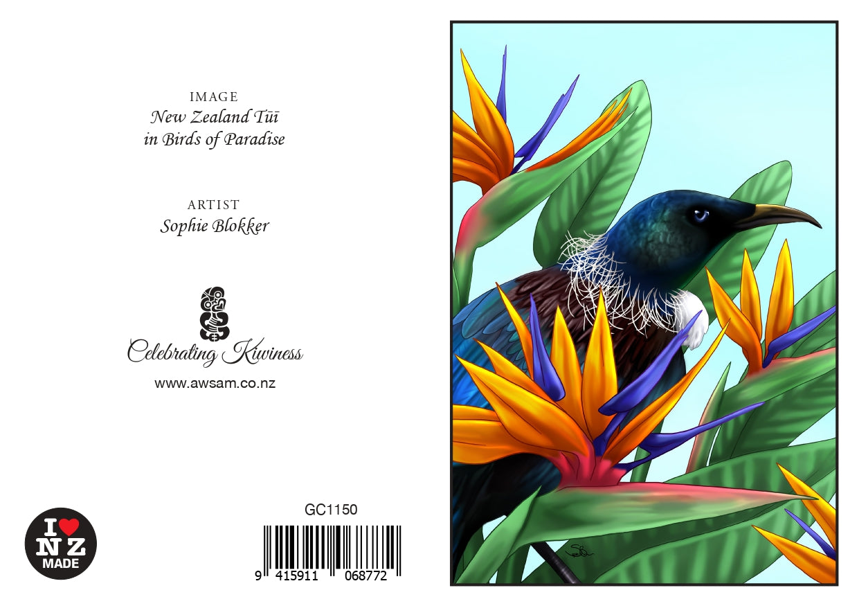 Peeping Tui in Birds of Paradise - Greeting Card