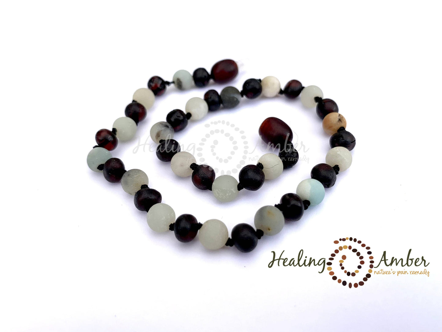 Raw Molasses Amber & Amazonite Gemstone-11 inch Necklace