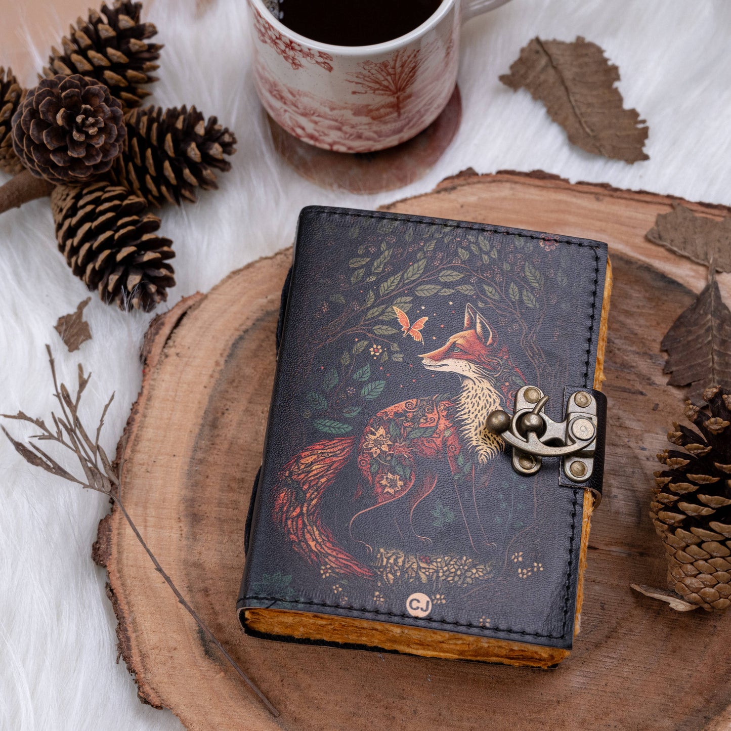 Traveler Leather Journal Vintage Pages with Fox Print
