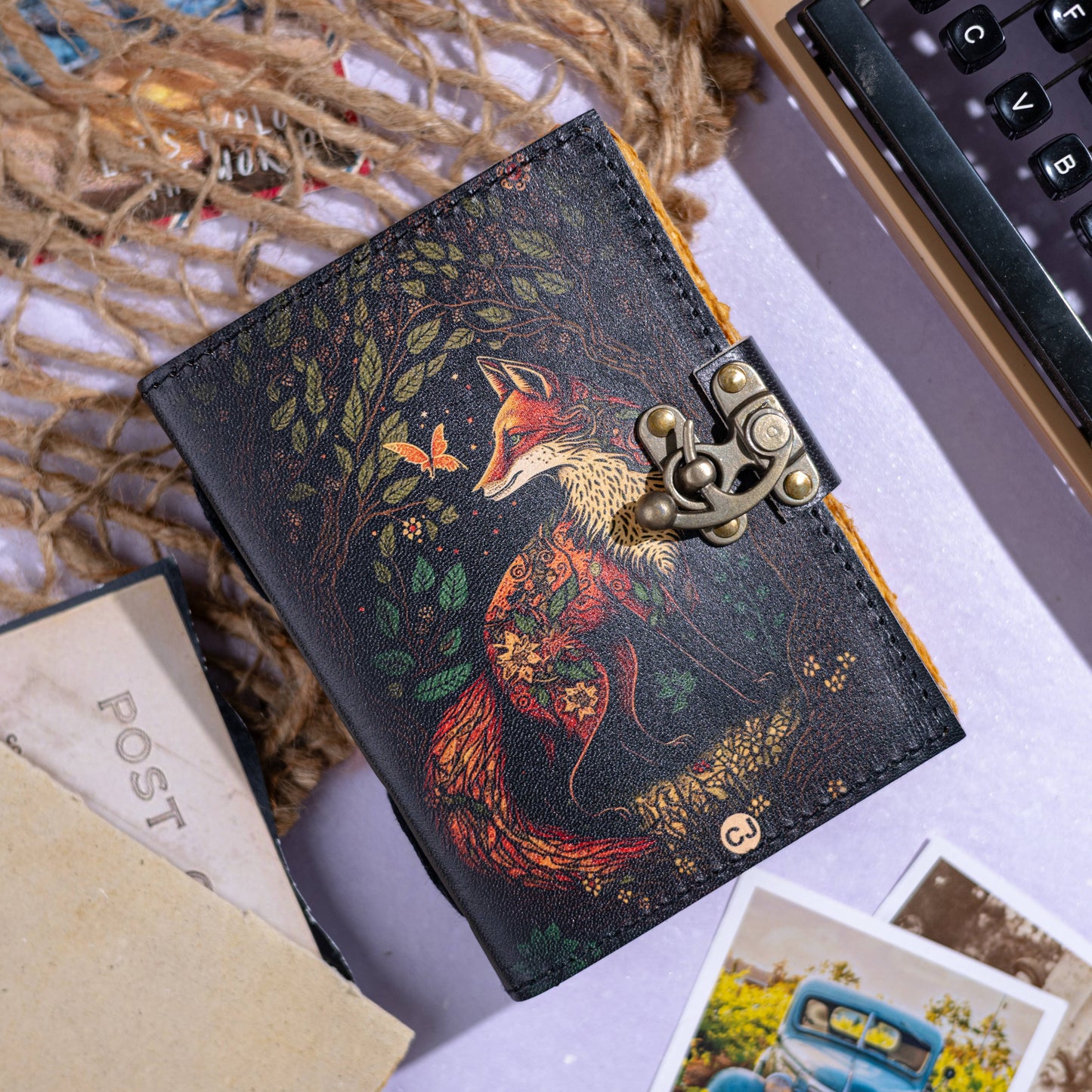Traveler Leather Journal Vintage Pages with Fox Print
