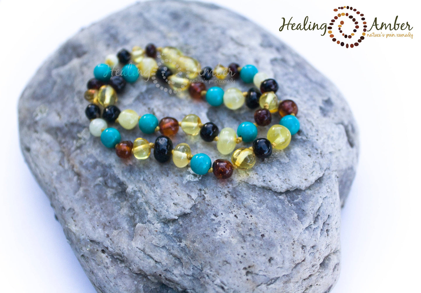 Multi Amber & Turquoise Gemstone-11 inch Amber Necklace