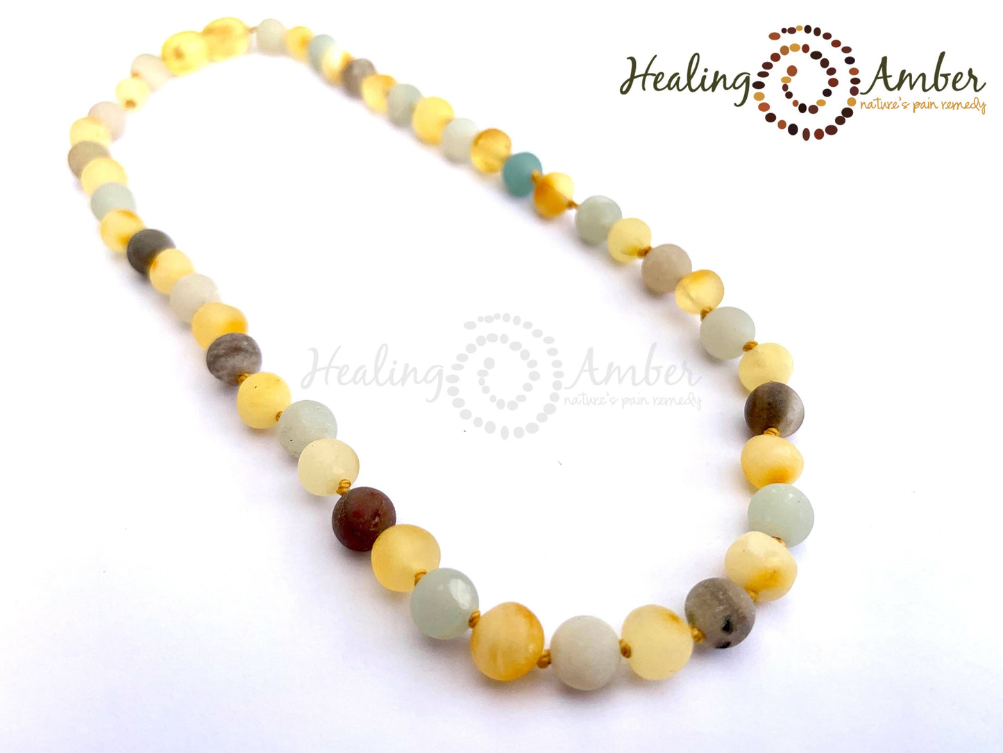 Raw Gold Amber & Amazonite Gemstone-11 inch Necklace