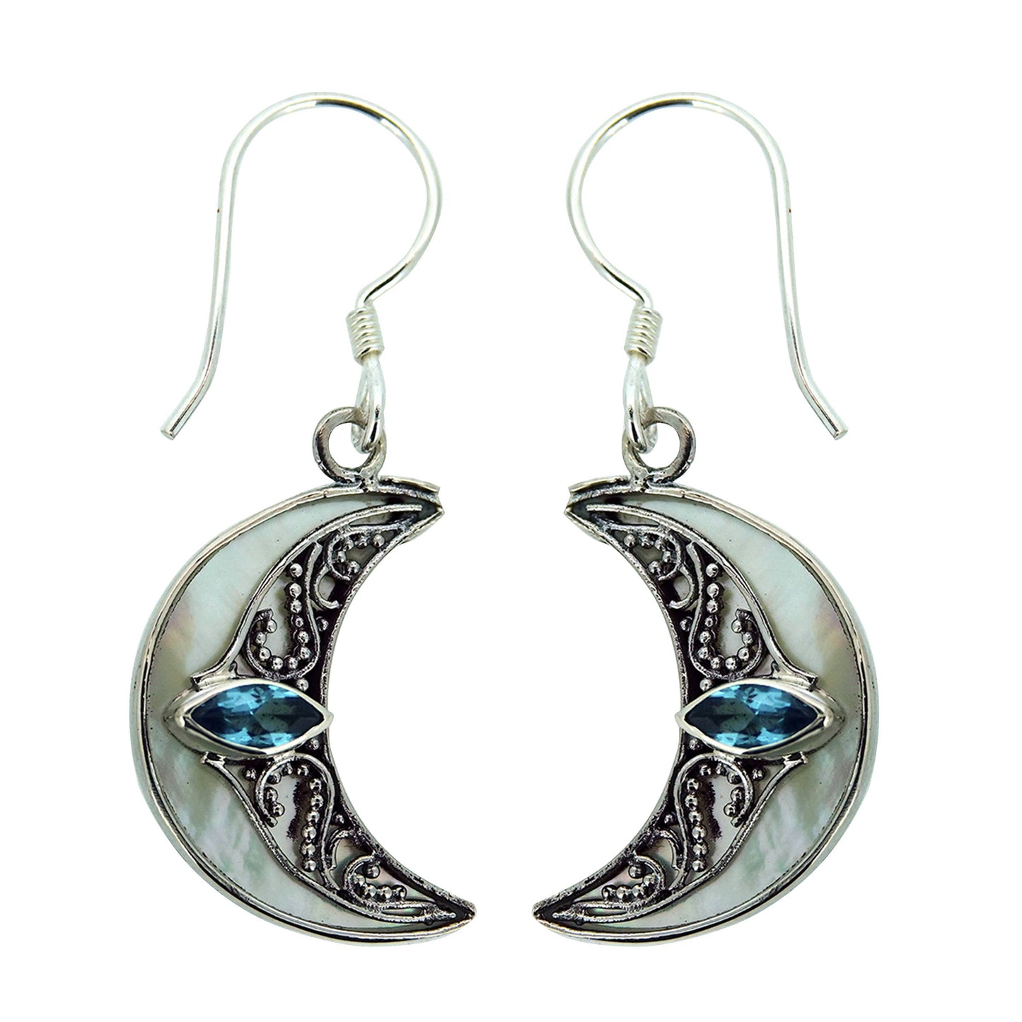 Topaz & Mother of Pearl Moon Earrings
