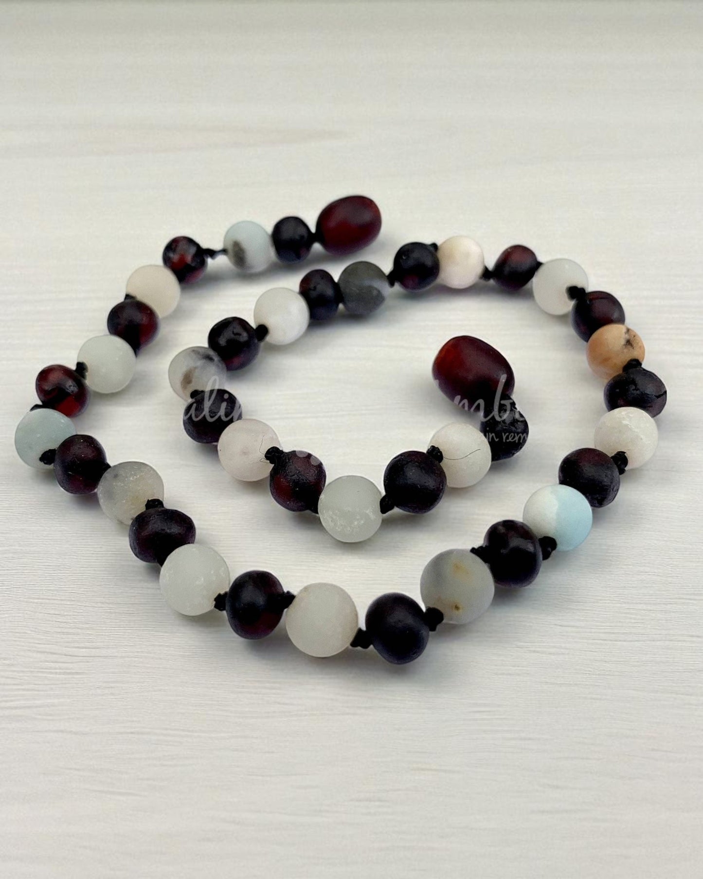 Raw Molasses Amber & Amazonite Gemstone-11 inch Necklace