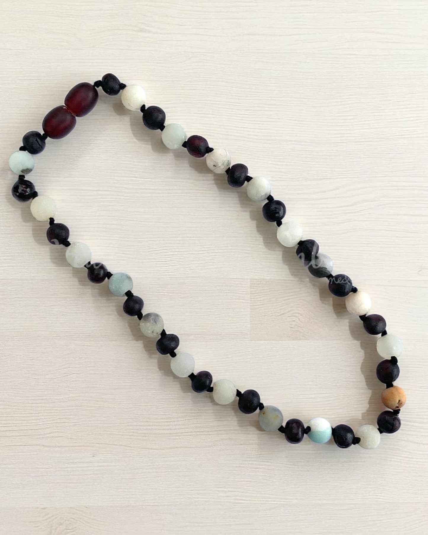 Raw Molasses Amber & Amazonite Gemstone-11 inch Necklace