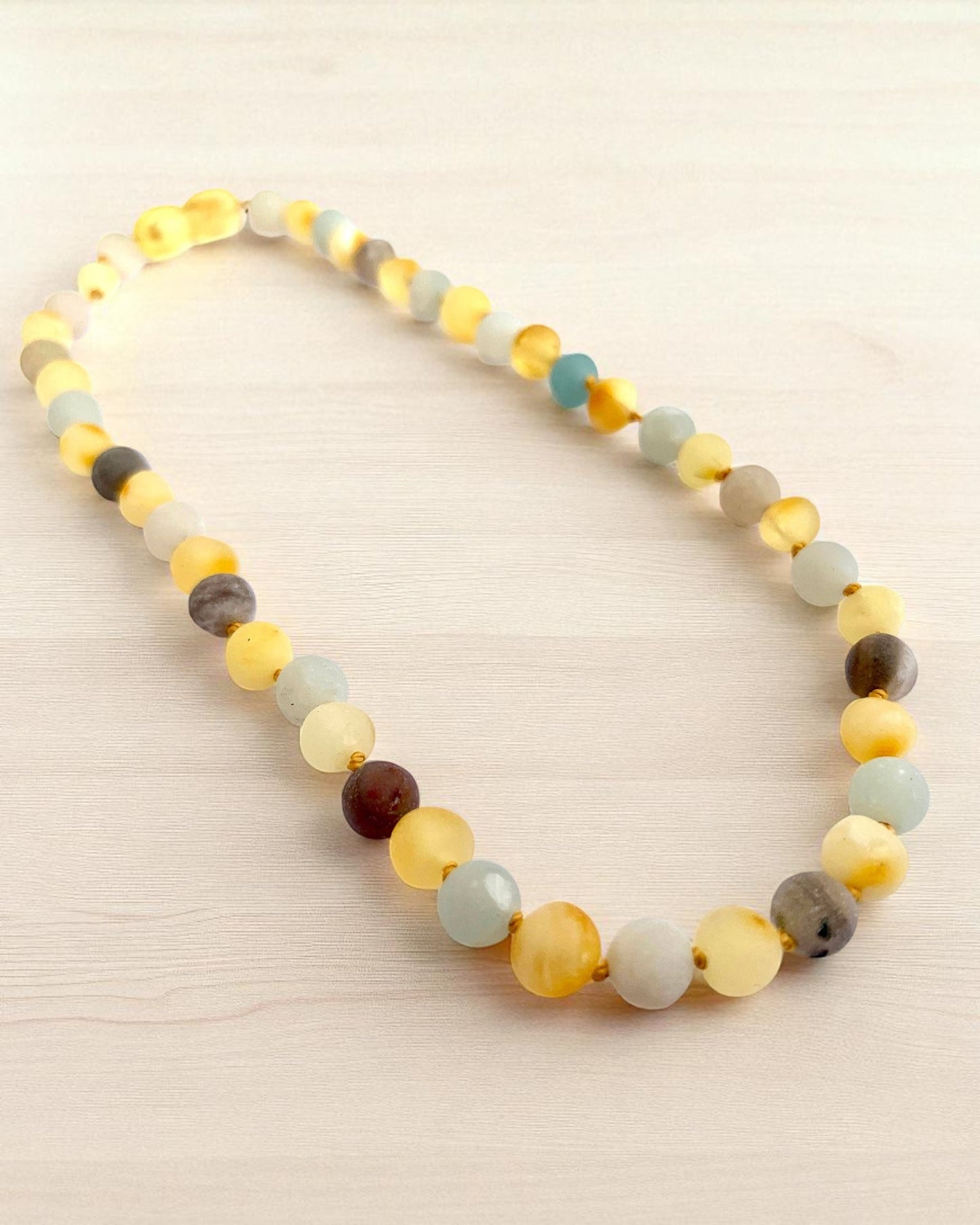 Raw Gold Amber & Amazonite Gemstone-11 inch Necklace