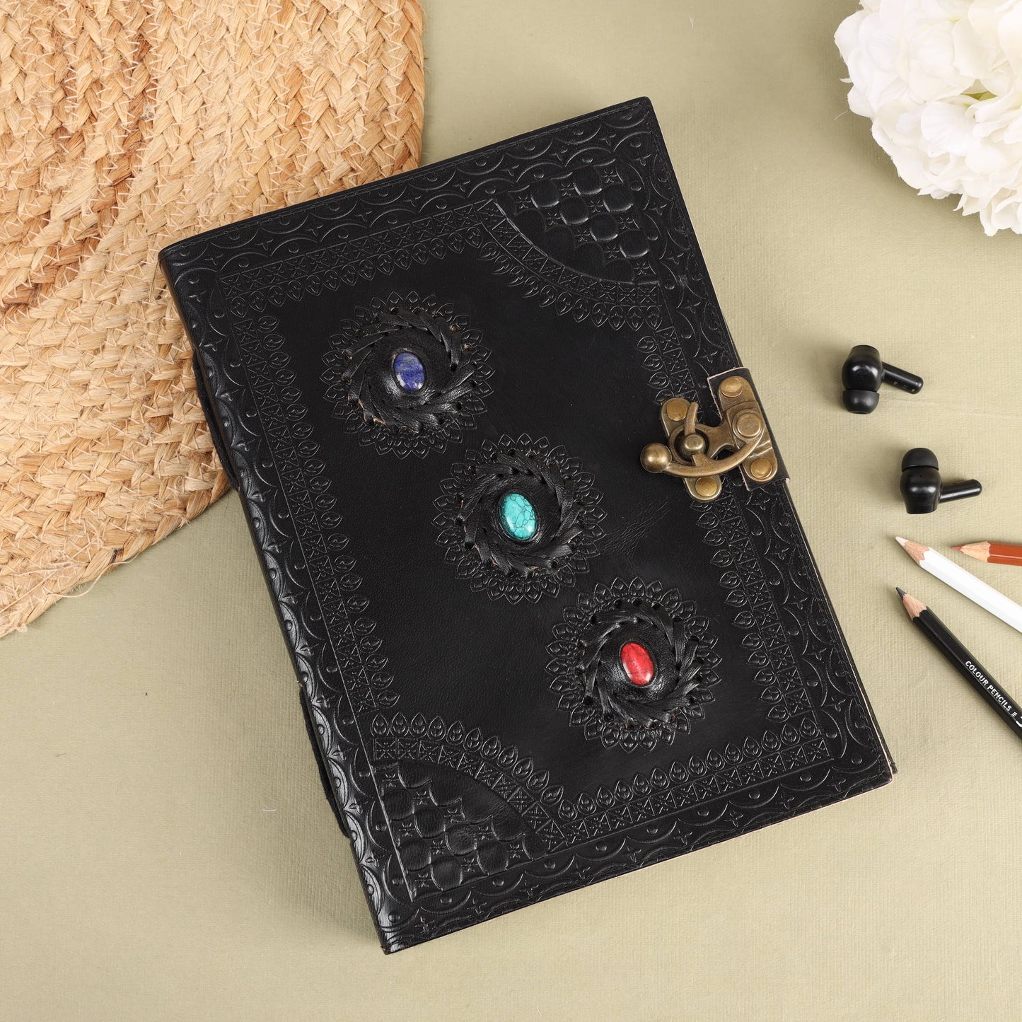 3 Precious Stone Chakra Leather Meditation Journal