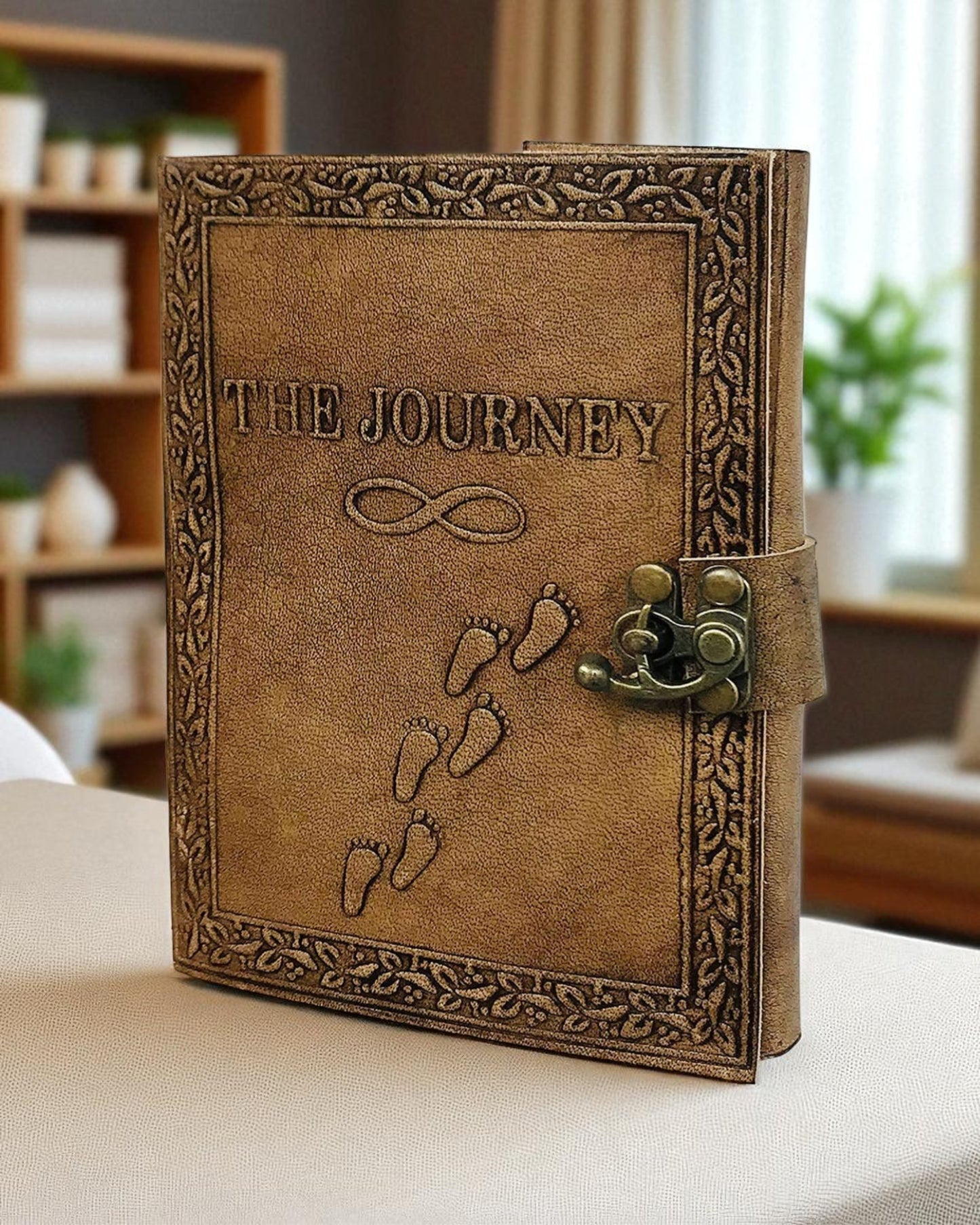 Embossed Leather Journal diary with 200 Handmade pages