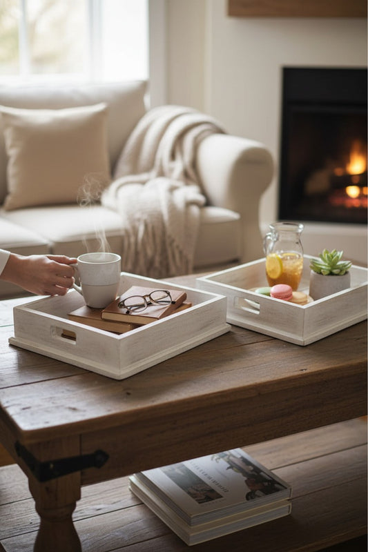 Whitewash Slat Trays set of 2