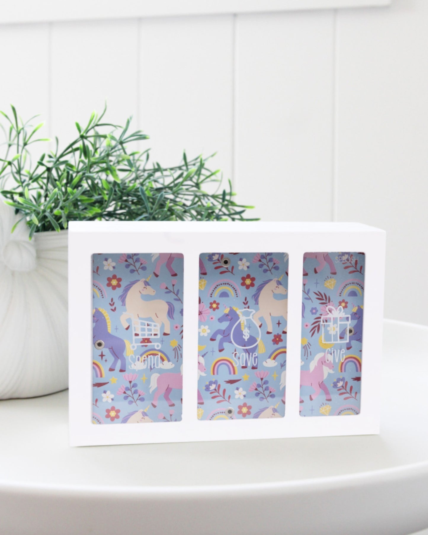 Kids Money Box Unicorn Spend Save Give
