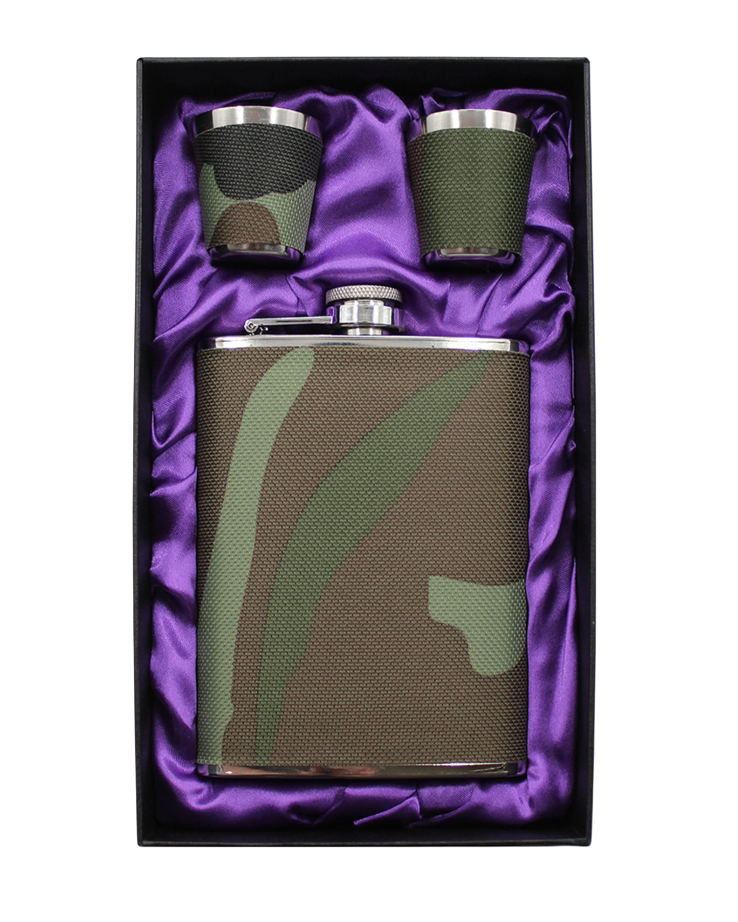 Army Camo Print Hip Flask Set