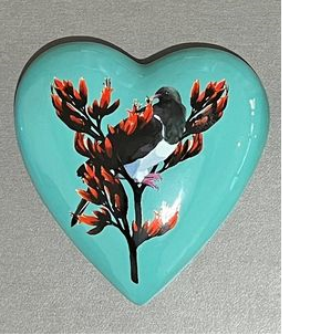 Native Bird with Flax flowers Ceramic Hearts