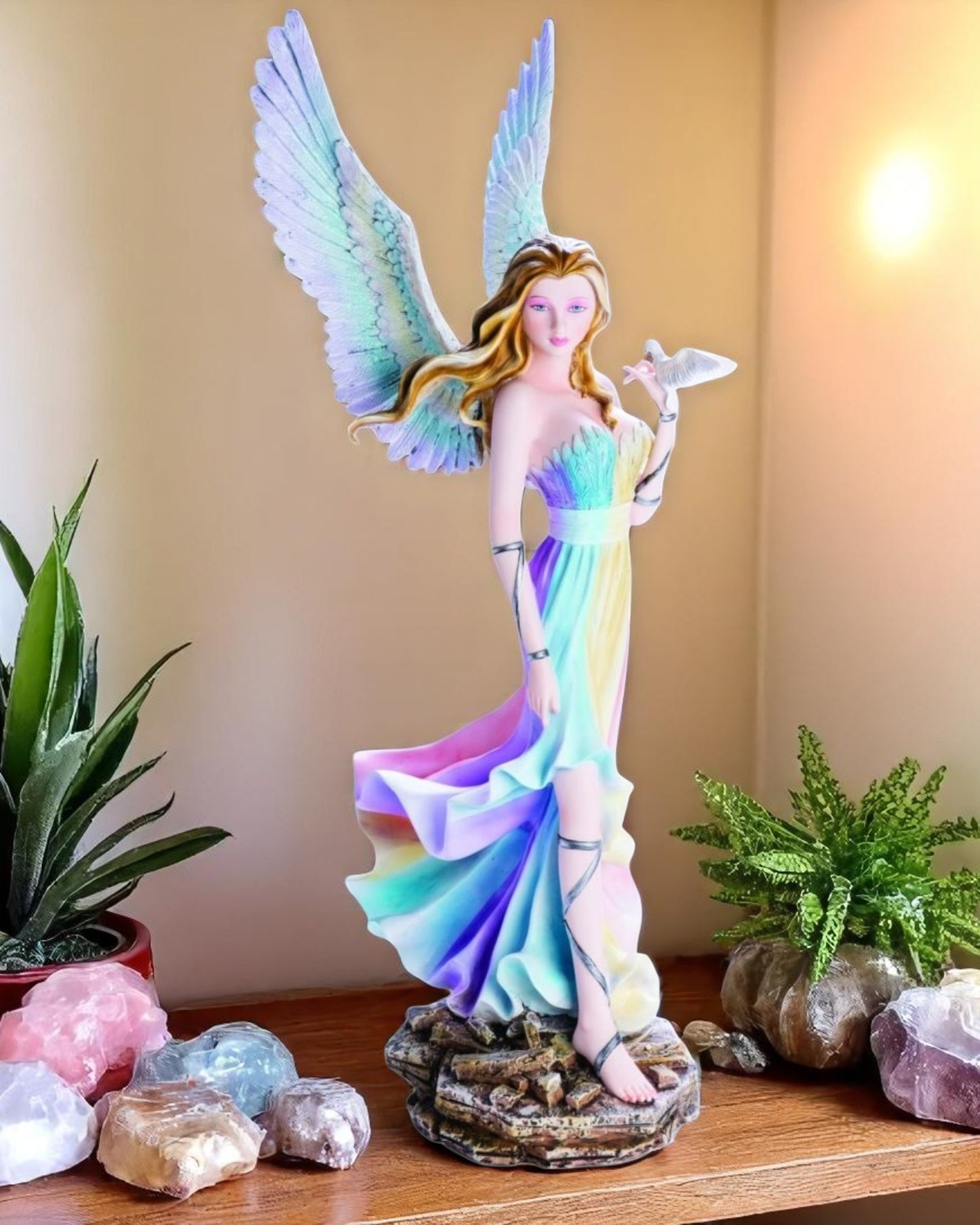 Large Rainbow Angel with Dove Figurine - LAST ONE