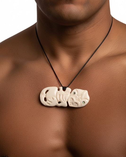 Side Hanging Tiki Extra-Large Pendant Necklace