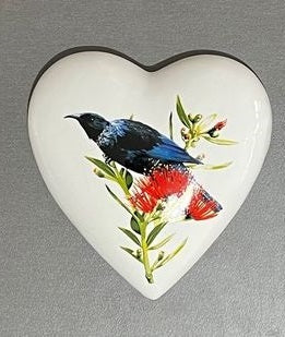 Native Bird with Pohutukawa Ceramic Hearts
