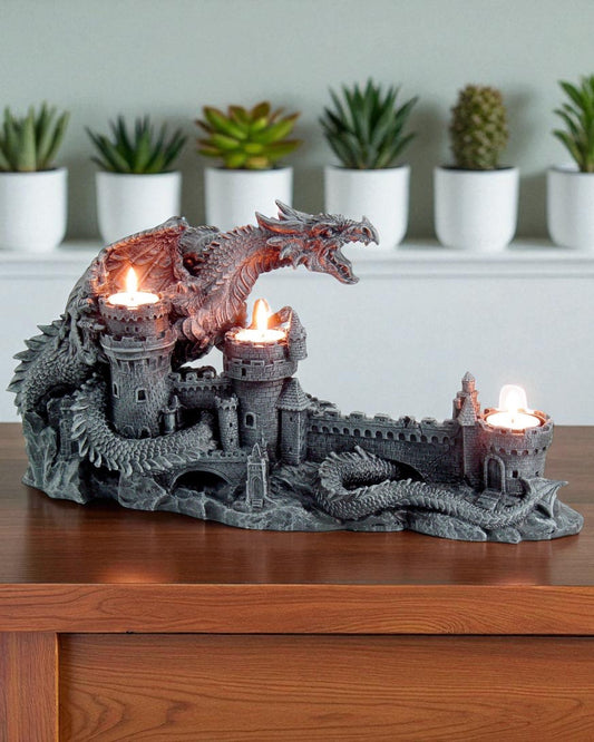 Dragon Guarding Castle with Tealights - LAST ONE