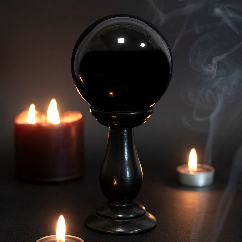 Black Small Crystal Ball on Wooden Stand