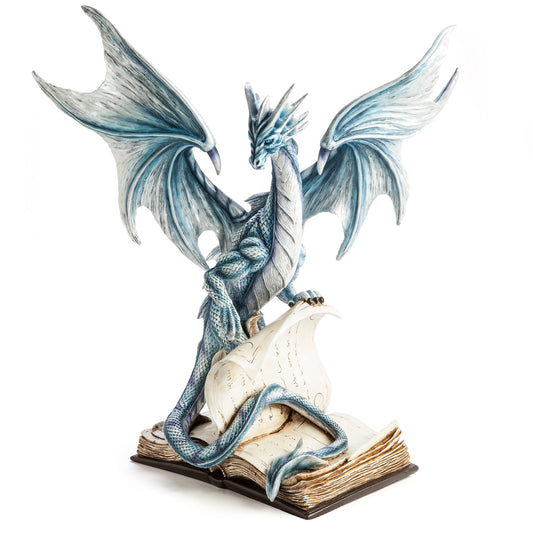 Large Blue Dragon On An Open Ancient Book Figurine