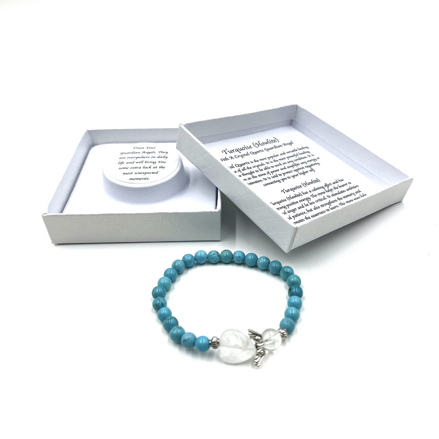 Turquoise ( Howlite )Crystal Heart Guardian Angel Bracelet