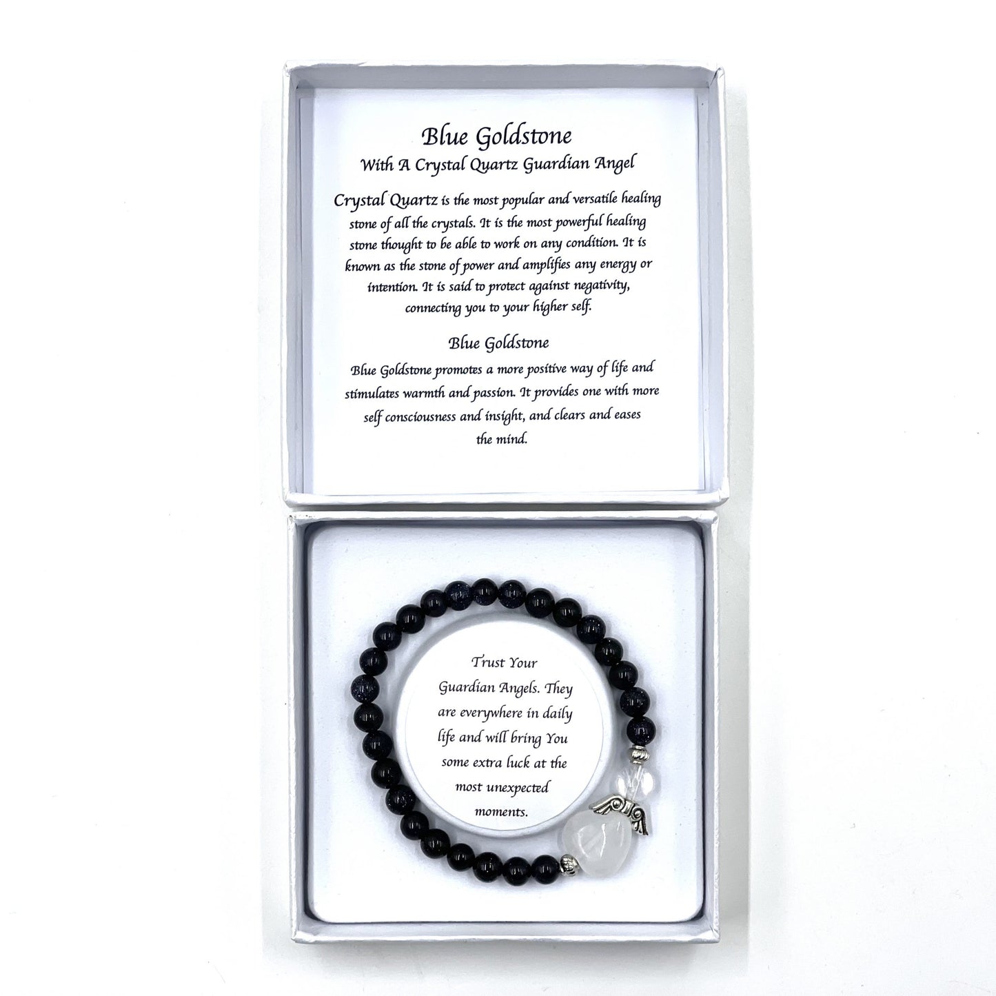 Blue Goldstone Crystal Heart Guardian Angel Bracelet