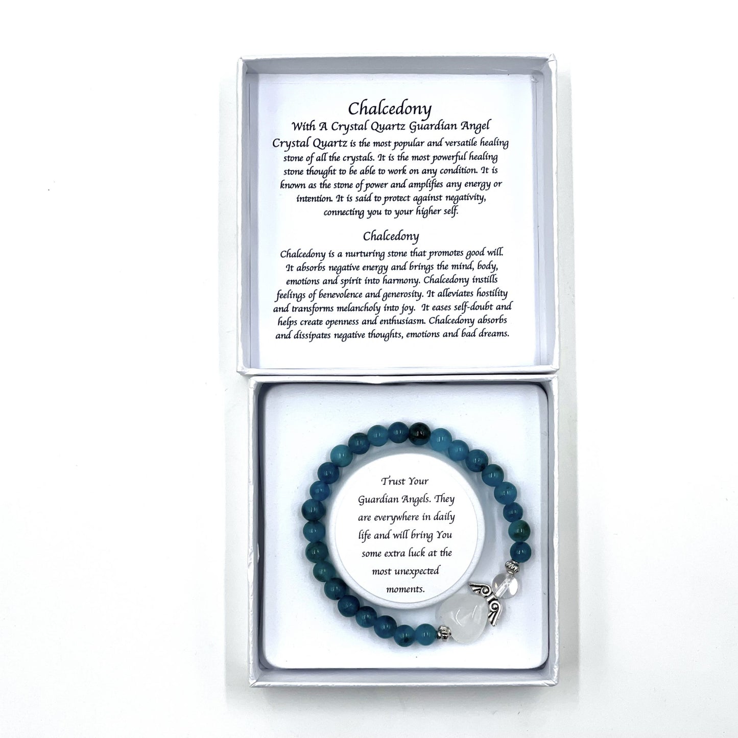 Chalcedony Crystal Heart Guardian Angel Bracelet