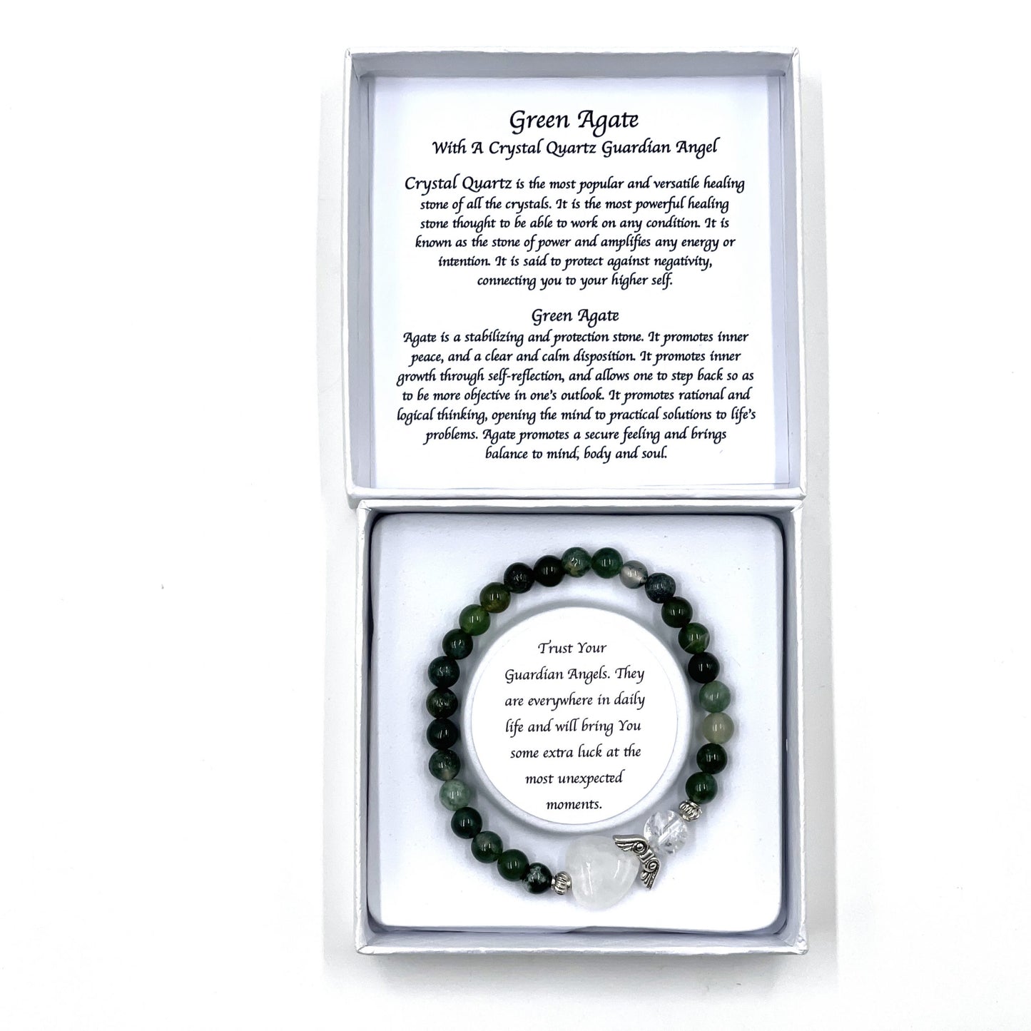 Moss Agate Crystal Heart Guardian Angel Bracelet