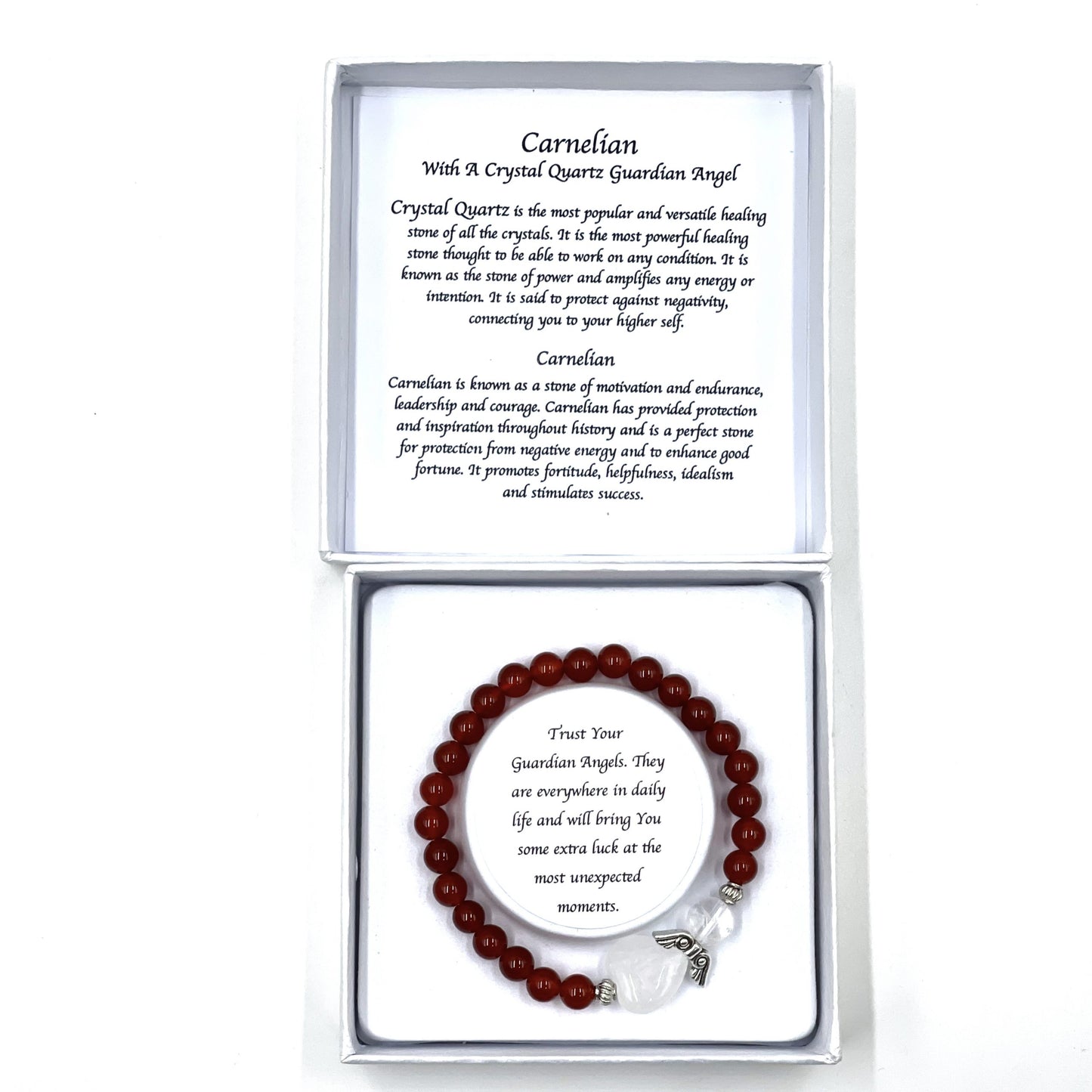 Carnelian Crystal Heart Guardian Angel Bracelet