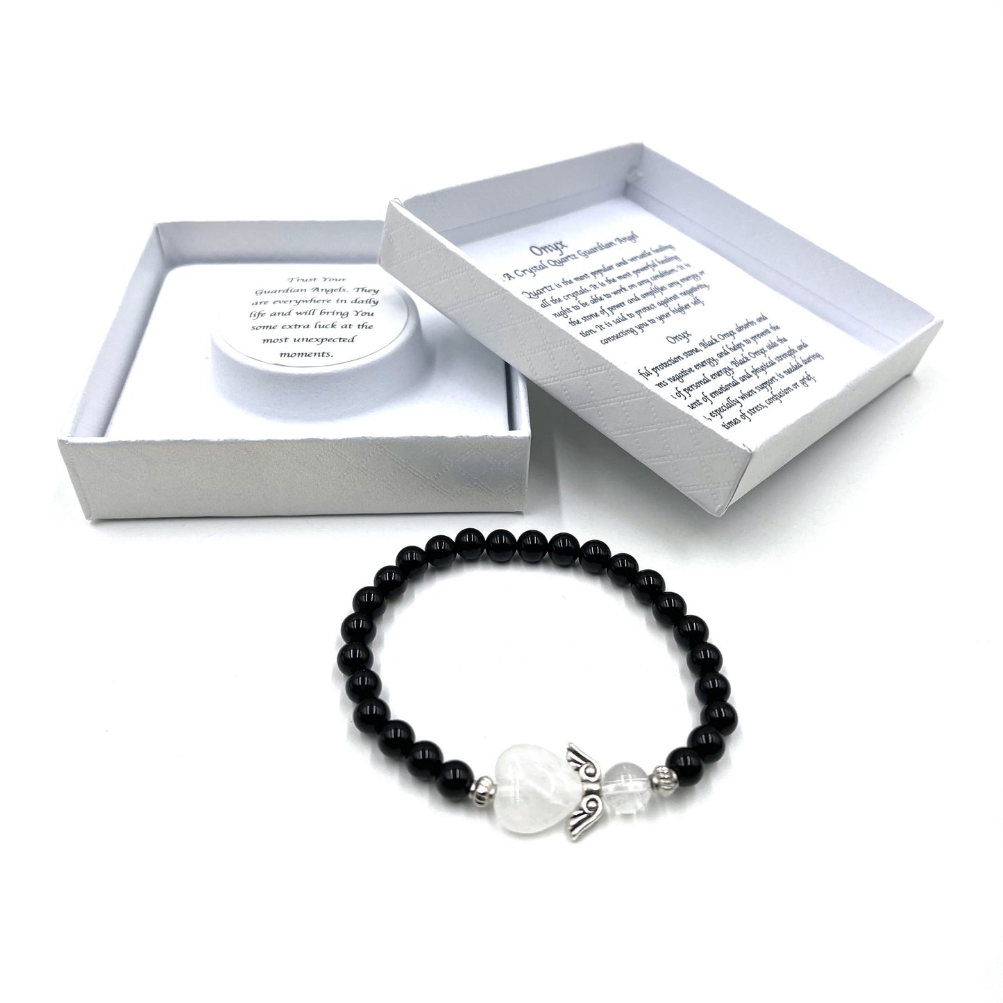 Onyx Crystal Heart Guardian Angel Bracelet