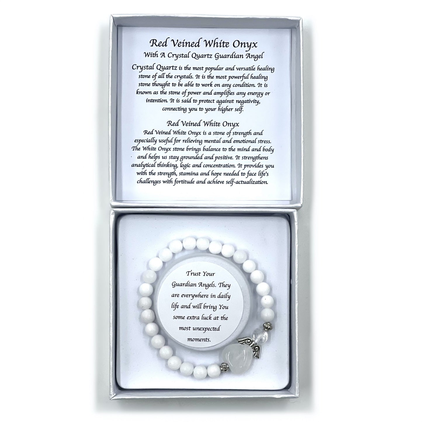 White Jade Crystal Heart Guardian Angel Bracelet