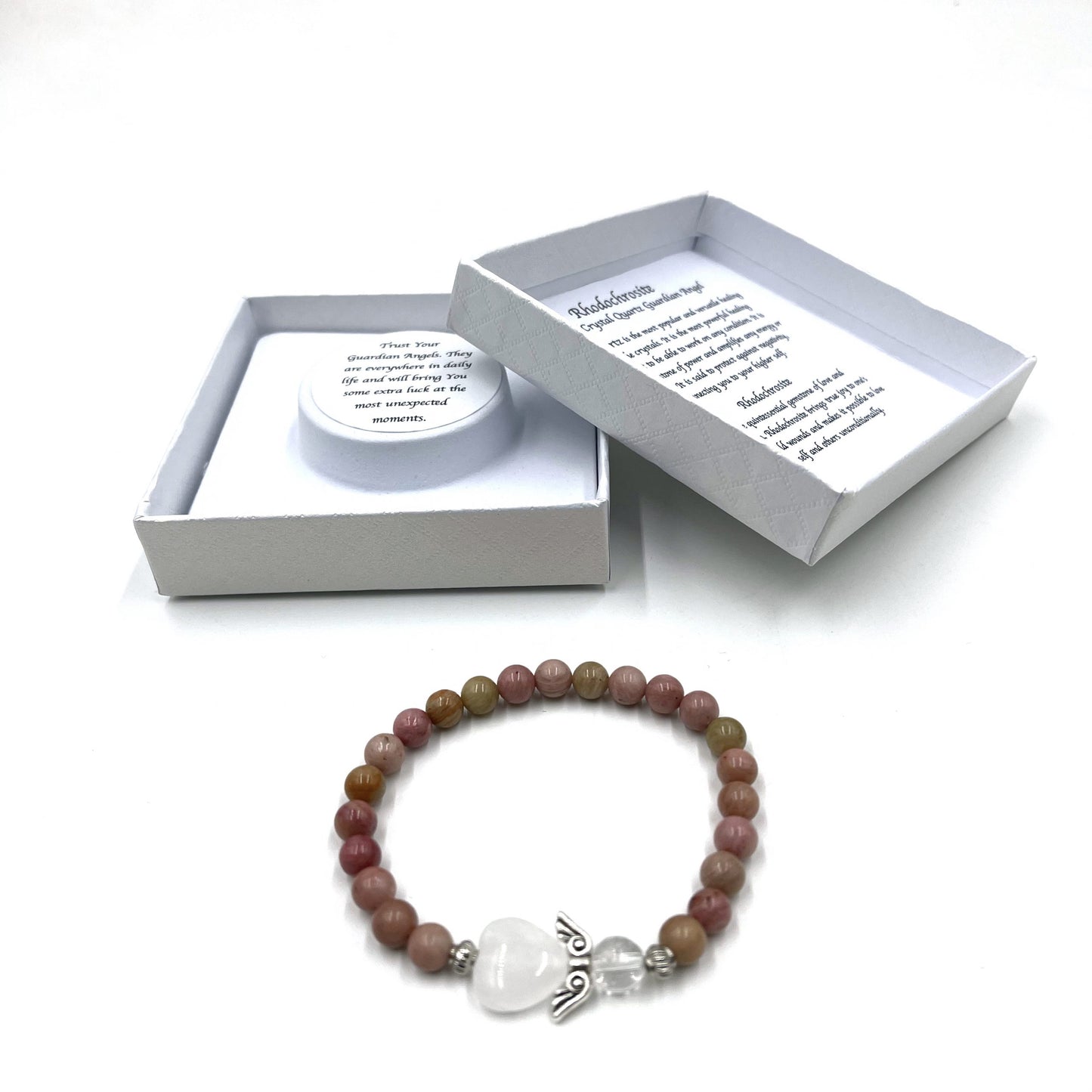 Rhodochrosite Heart Guardian Angel Bracelet