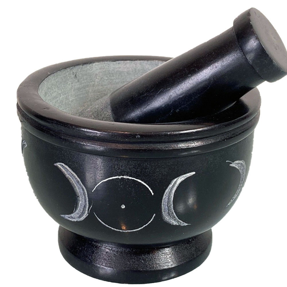 Triple Moon Soapstone Mortar and Pestle
