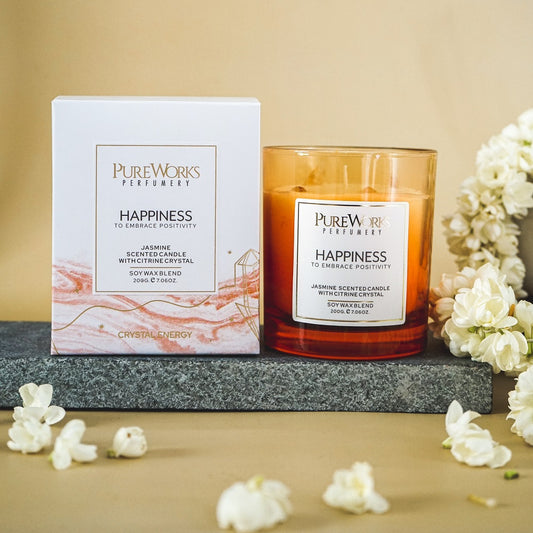 Happiness Jasmine with Citrine Crystal Energy Candles