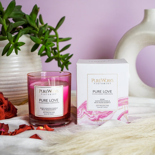 Pure Love Rose with Rose Quartz Crystal Energy Candles