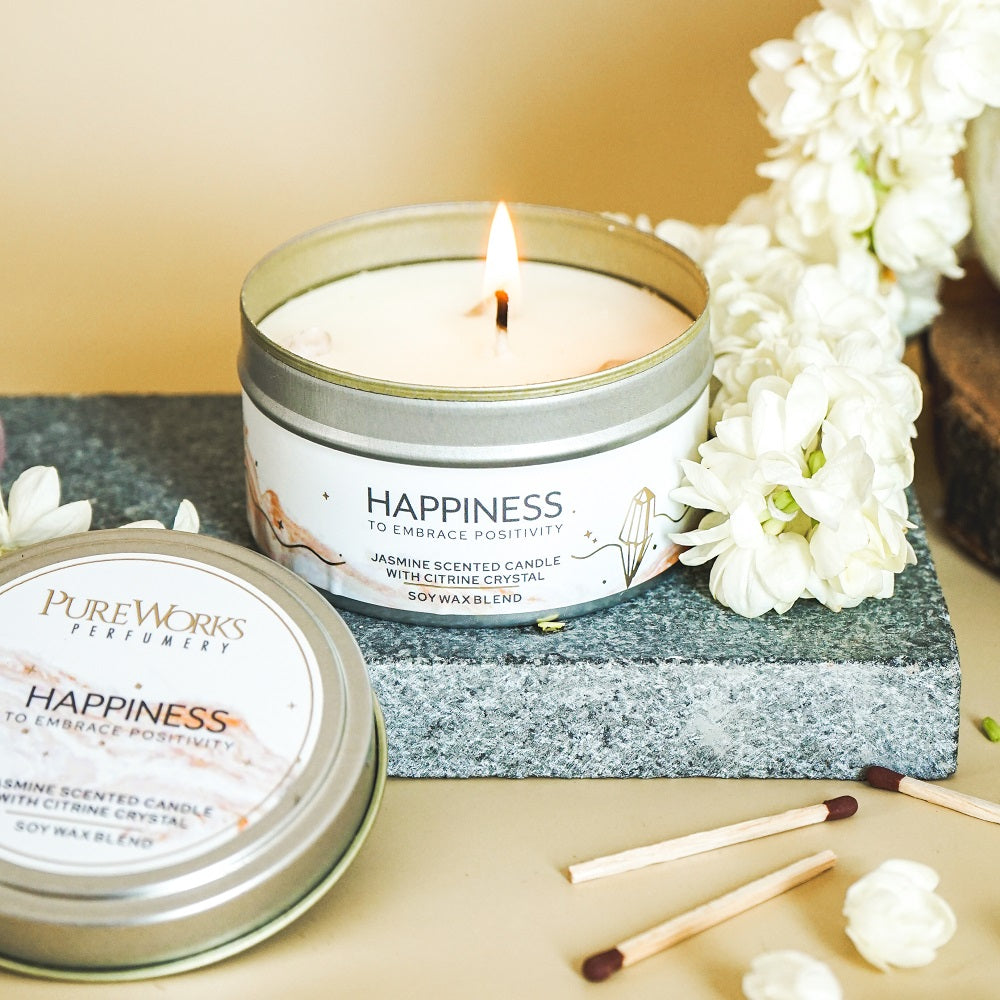 Happiness Jasmine with Citrine Crystal Energy Candles