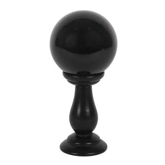 Black Small Crystal Ball on Wooden Stand