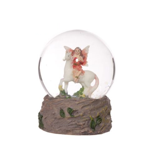 Flower Fairy Riding Unicorn Snow Globe