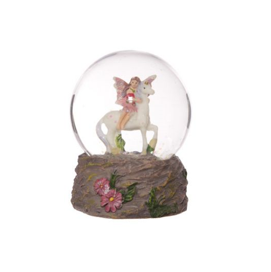 Flower Fairy Riding Unicorn Snow Globe