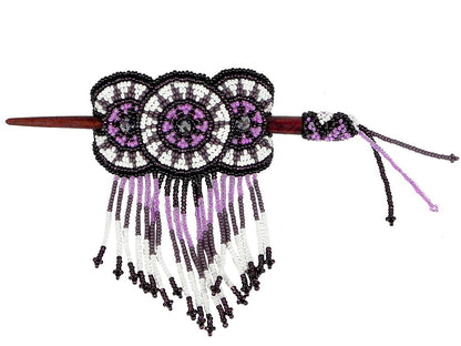 Large Beaded 3 Circle Seed Bead Fringe Barrette Hair Stick