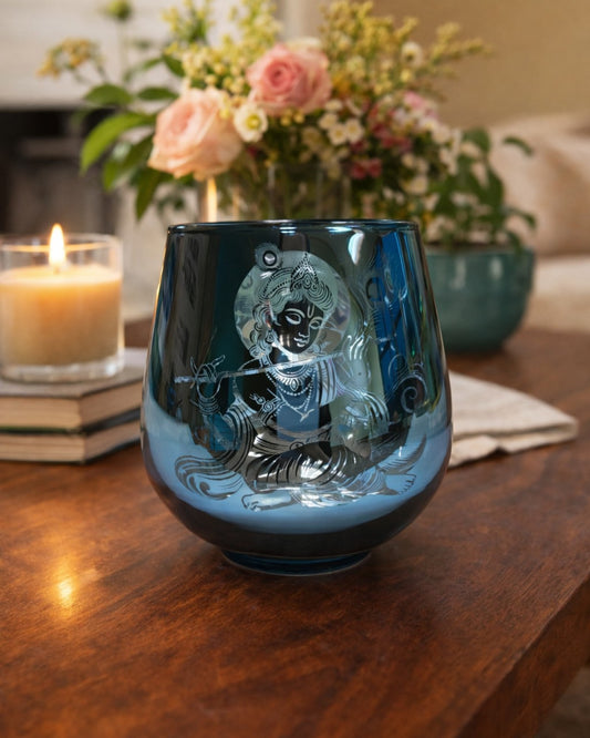Candle Holder - Krishna (4 in., 2 pcs): Blue