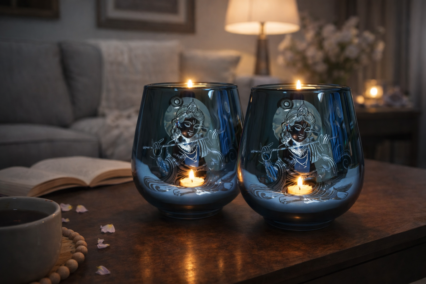 Candle Holder - Krishna (4 in., 2 pcs): Blue
