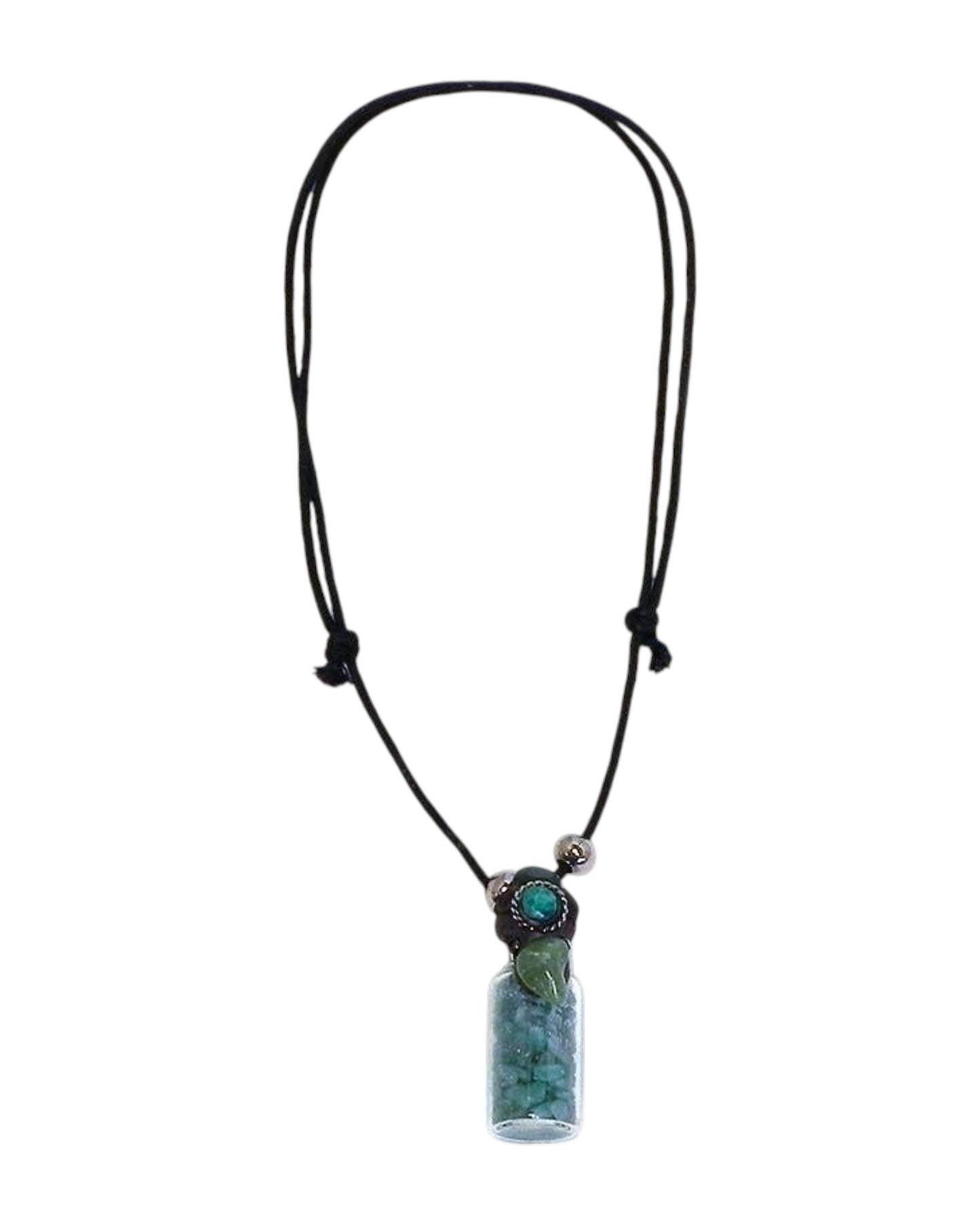 Tumbled Chip Stone Glass Bottle Pendant Adjustable Necklace